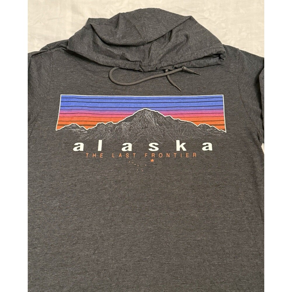 Alaska Hoodie The Last Frontier Graphic Light Weight Hoodie Sweatshirt Sz Med